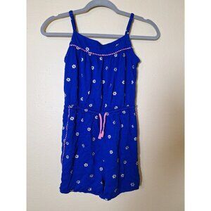 Boden Girls Blue Romper 11-12Y Pockets Ruffle Coral‎ Pink Tropical Cotton